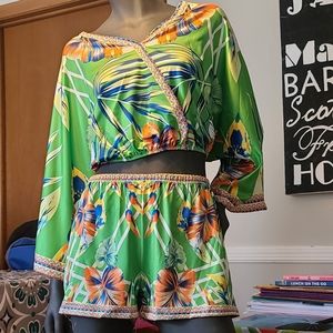 Green Floral Two Piece Short Set